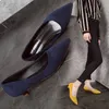 Vestido sapatos de 3 cm de salto baixo bombas de ponta pontia de cais de camurça falsa sapatos de camurça falsa mulher bom bomba de sapatos de trabalho amarelo ladras zapatos mujer 230505