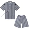 Men's Sleepwear JapaneseTraditional Man Bathrobe Vintage Yukata Summer Short Sleeve Kimono With Shorts Set Hanfu Sleep Lounge Cotton Pajamas 230505