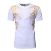 Vêtements ethniques Africain Trad Chemise Imprimé Métallisé O Cou Top Hommes Manches Courtes Demi Bouton T-shirt Tee Pour Hommes Plus La Taille