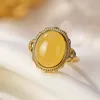 Cluster Rings 925 Sterling Silver Gold Plated Natural Amber Beeswax Ring Personality Affordable Luxury Fashion Egg Noodles Women's Open