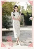 Ethnic Clothing Summer Retro Side Eight Buttons Lace Cheongsam Chinese Classic Elegant Short Sleeve Women's Chiffon Qipao Daily Dress