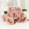 Dekorativa blommor 9heads Rose Bouquet Artificial Flower Wedding Decor Scene Display Floral Gift Pink White Camellia Dusty Blush Art