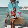 Abiti casual Taglie forti Abito camicia da spiaggia Donna Stampa scollo a V Manica lunga Abito ampio Bohemian Beach Party Abiti Abito Vestito estivo 230505