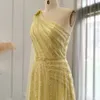 Party Dresses Sharon Said Yellow One Shoulder Luxury Dubai Evening Dress with Cape Side Slit Arabic Formal Prom Gowns for Wedding SS326 230505