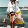 Lässige Kleider Plus Size Beach Shirt Dress Damen Print V-Ausschnitt Langarm Loses Kleid Bohemian Beach Party Vestidos Robe Sommerkleid 230505