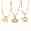 Pendentif Colliers FLOLA Mini Collier de couronne plaqué or pour femmes Cuivre Zircon Elephant Star Bijoux en cristal perlé Nkeb250