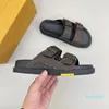 Designer Slippers Men Leather Sandals Cool Stylish Slides 2 Straps with Adjusted Gold Buckles Summer Slipper With box size 38-46