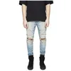 Jeans masculino Hip Hop Streetwear Slim Fit Rasgado Cool Men Hi-Street Calça jeans desgastada Joelheiras Lavadas Destruídas