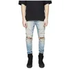 Herren Jeans Hip Hop Streetwear Slim Fit Ripped Cool Men Hi-Street Herren Distressed Denim Pants Knielöcher Washed Destroyed