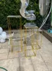 Party Decoration 4pcs/set Wedding Metal Flower Column Stand With Acrylic Cover Gold-Plated Geometric Road Lead Event Backdrop