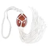 Jewelry Pouches Natural Gemstone Egg-Shape Hanging Ornament With Tassels Nylon Rope Wrapped Polished Crystal Stone For Car Home Decor