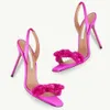 Aquazzura Chain Of Love Sandal 105 Rosa CoLore Pink rose Stiletto Heel Buty wizytowe wysadzane kryształkami Satyna Party Buty wieczorowe Luksusowy projektant obuwia fabrycznego