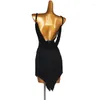 Desgaste de la etapa Negro Fringe Latin Competition Dress Rhinestone Crystal Rumba Cha Salsa Tango Dance S-XXXL 270