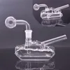 2 Styles Hookahs Mini Thick Glass Oil Burner Bong Tank Design Dab Rigs Recycler Ashcatcher Bubbler Smoking Water Pipe with 14mm Downstem Oil Burner Pipes