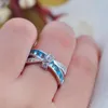 Cluster Rings 925 Sterling Silver Ring Beautiful Pretty Fashion Wedding Party For Women Blue Stone Crystal Jewelry Gift