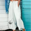 Pantaloni da donna autunno cotone lino Capri donna larghi classici tinta unita a vita media per pantaloni grigi al polpaccio