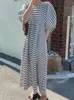 Vestidos casuales Korejpaa Vestido elegante de verano para mujer Cuello redondo Estampado de rayas Vestidos casuales Mujer Manga corta Puff Ropa coreana Nuevo 230505