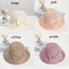 Berets Summer Outdoor Beach Sunscreen Cap Travel Sun Hat Big Brim Foldable Bow Straw Breathable Fashion Bucket CapBerets