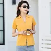 Camisas femininas 2023 Estilo de verão Summer lapeled treshed-theressted shirt shirt shirt feminino slit slim sólido colortop