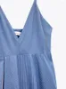 カジュアルドレス2023夏の女性ファッションエレガントな甘い純粋な欲望ブルーストライプポップリンサスペンダードレス