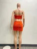 Ny designer Summer Dress Set Women Sexig stropplös tank top och bodycon kjol Två styckesuppsättningar rippade kjol 2st.