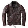 Skórzana męska sztuczna brązowa kurtka motocyklowa Mężczyźni Naturalne oryginalne kurtki z osłonami jesień Slim Fit Biker's Dyque Zipper płaszcz 230428
