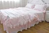 Ensembles de literie ensemble rose coton sergé princesse coréenne volants dentelle couvre-lit taie d'oreiller artisanat brodé chaud maison HM-12P