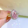 Vattendropp Pink Diamond Ring 100% Real 925 Sterling Silver Party Wedding Band Rings for Women Bridal Engagement Promise Smycken