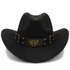 Cappelli a tesa larga Secchiello Donna Uomo Chapeu di lana nera Cappello da cowboy occidentale Gentiluomo Jazz Sombrero Hombre Cap Papà Cowgirl Taglia 5658 cm 230504