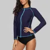 Combinaisons étanches Charmleaks femmes fermeture éclair manches longues Rashguard maillot de bain couleur unie maillots de bain surf haut course vélo chemises Rash Guard UPF50 J230505