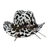 Breda randen hattar hink cowboy hatt fallwinter cow mönster fedora fördubblar förtjockad curling tjurhuvud unisex jazz 230504