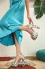 Sandalias de plataforma de cuero metálico adornadas con joyas retro, zapatos de vestir de banquete con tacones gruesos bordados, talla grande 10