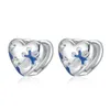 Çember Küpe 925 Sterling Gümüş Mavi Drop Sır Çapraz Kalp Kulak Toka Kadınlar İçin Zarif Zarif Düğün Takı Hediyesi