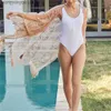 Dames badmode roze kanten chiffon haak tassel bikini bedek op sexy zwempak strandjurk vrouwen 2022 zomer badpak strandkleding tuniek kaftan t230505