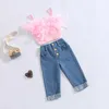 Giyim Setleri Focusnorm Küçük Kızlar Moda Giysileri Setleri 1-6y Ruffles Kürk Tüylü Kişilik Kaşaazo Üstler+Yüksek Bel Denim Pantolon 2pcs AA230504