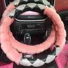 Housses de volant hiver housse de voiture en peluche rose chaud étui à fourrure avec strass cristaux pour femmes dame