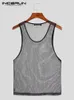 Tanktops für Herren im Party-Nachtclub-Stil, funkelnde Weste, sexy, stilvoll, männlich, durchsichtig, ärmellos, Mesh, S-5XL INCERUN 230505