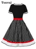 Abiti casual Tonval Vintage anni '50 Abito da donna a pieghe floreali Rockabilly Abiti eleganti da donna a vita alta Pinup con cintura 230505