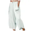 Pantaloni da donna autunno cotone lino Capri donna larghi classici tinta unita a vita media per pantaloni grigi al polpaccio