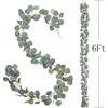 Dekorative Blumen, 2 m, Eukalyptus-Girlande, künstliche Faux-Wanddekoration, Silberdollar, grüne Blätter, Reben, Pflanze für Hochzeitsbogen