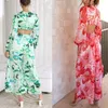 Calças de duas peças femininas moda impressão floral cortada jumfsuit women casual-deco