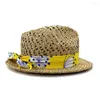 Breda brim hattar sommarhatt fedora kvinnor sol strand halm band andas andas jazz semester uv skydd utomhus mössa tillbehör för dam