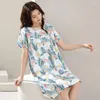 Women's Sleepwear Extended Cotton Silk Nightgown Ladies Short Sleeve Plus Size Pajamas Summer Rayon Loose And Comfortable Home Clothes