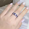 Cluster Rings Luxury Full Diamond Blue Zirconia Heart Set Ring 2st Par 925 Stamp Party Birthday Jewelry Gift Wholesale