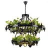 Pendant Lamps Pastoral Chandelier Cafe Bar Restaurant Shop Industrial Decoration Floral Personality Green Plant Light