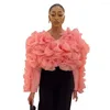 Women's Blouses Puffy Petal Dressy Blouse For Women Fashion Organza Long Sleeve Crop Top Shirts Elegant Club Party Night Out Evening Outfits