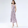 Casual Dresses Miyake Pleated Floral Elegant Dress Summer 2023 Fashion Two-piece A-line V-neck Temperament Skinny Long Women