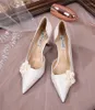 Dress Shoes Thin-heeled White Wedding Female 2023 Satin High Heel Pumps Party Stiletto