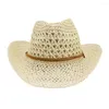 Chapeaux à bord large du chapeau de soleil Femmes Summer Cowboy Panama Straw Beach String Breathable Outdoor Cap accessoire pour Lady