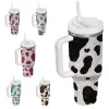Colorful Diamond Cow Water Bottle Insulated Cup Bling Rhinestone Stainless Steel 40oz handle Tumbler with lid and straw Wholesale